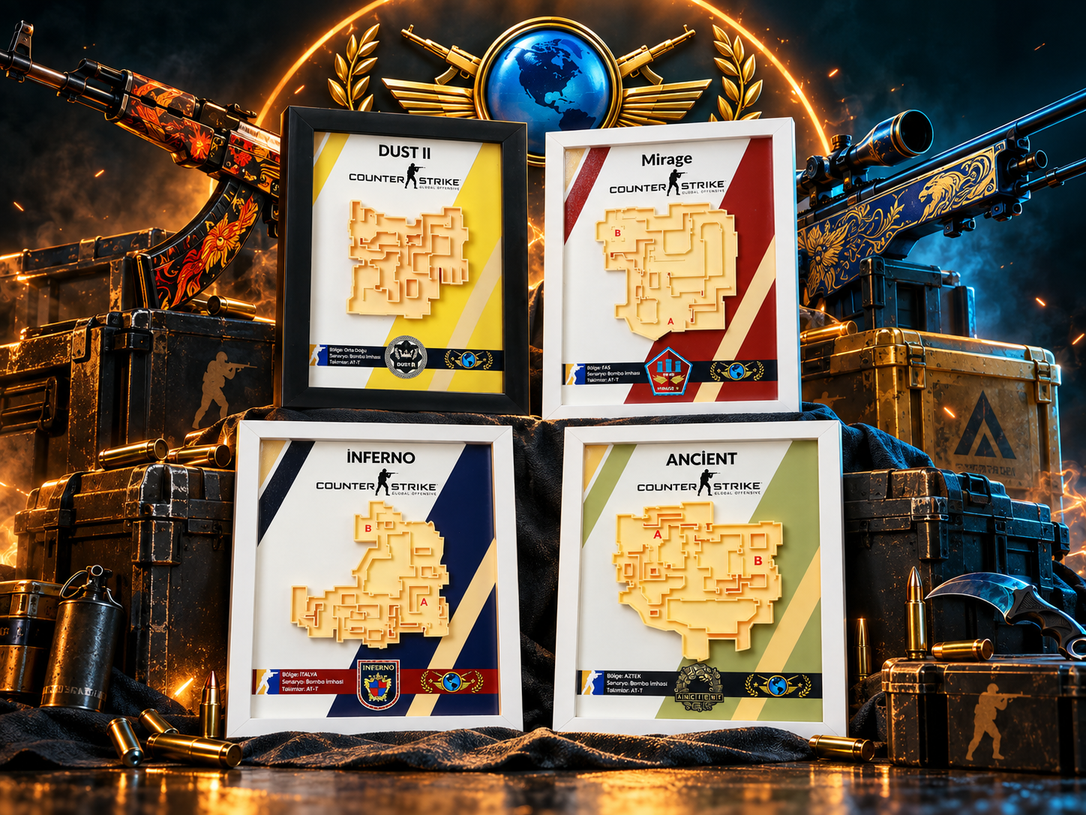4 tablolu MAPFORGE oyuncu paketi, CS temalı dekoratif skin efektleri