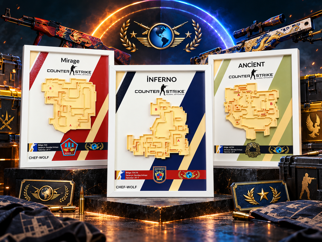 3 tablolu MAPFORGE oyuncu paketi, CS temalı dekoratif skin efektleri